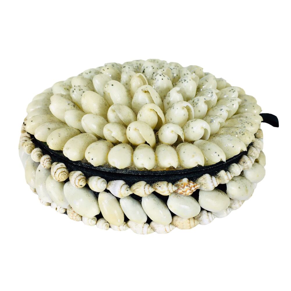 VTG 60s 70s Boho Nautical Cowrie Shell Handmade Collectible Trinket Jewelry Box